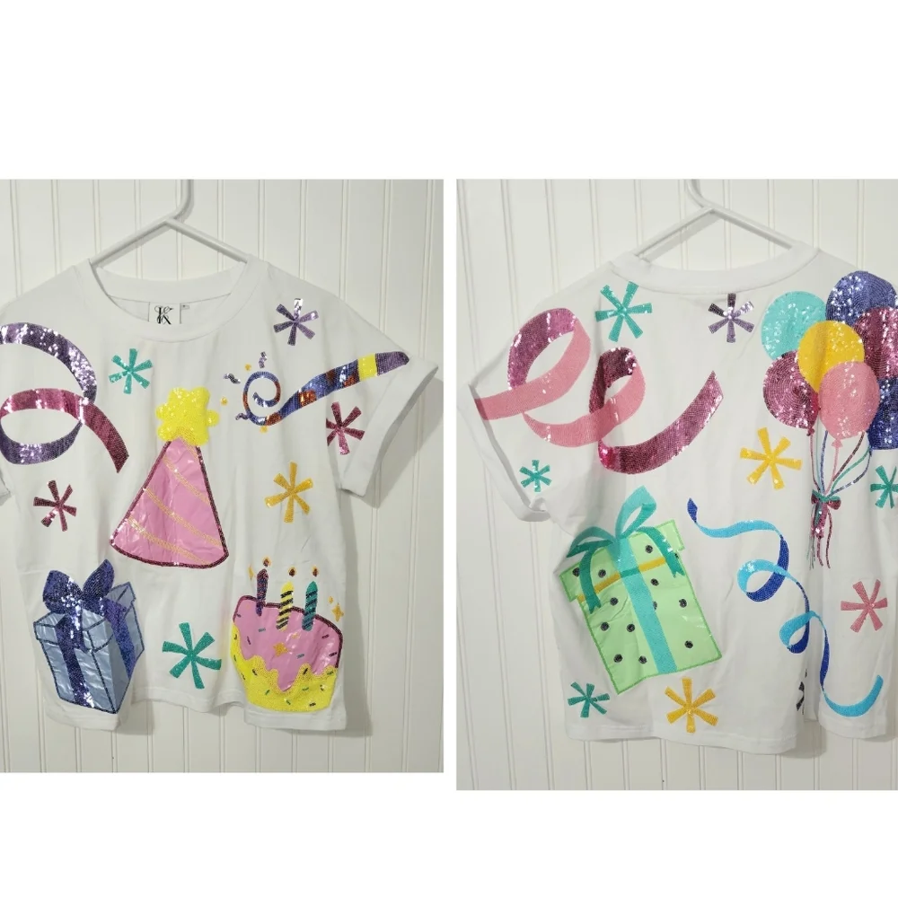 Ellory-Kate Clothing | New Sequin Birthday Top White Small - Picture 1 of 5
